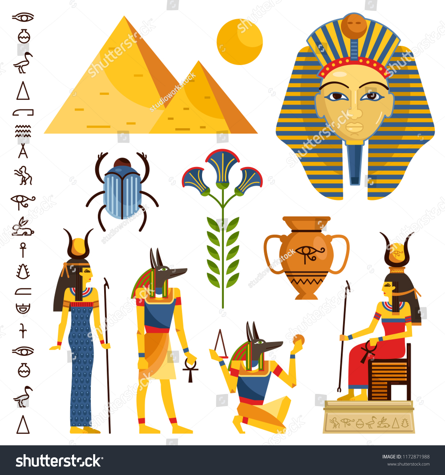 Egypt Set Ancient Egyptian Idols Statues Stock Vector (Royalty Free ...