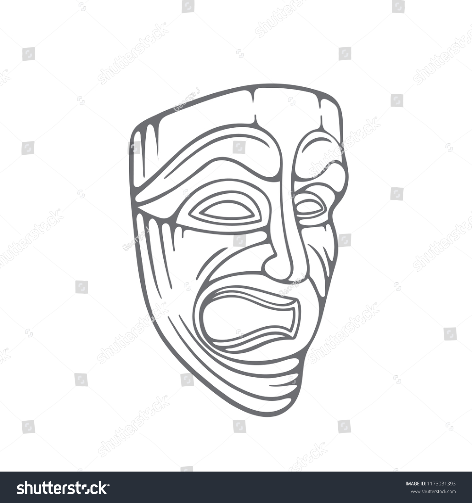 Theatrical Mask Tragedy Mask Hand Drawn Stock Vector (Royalty Free ...