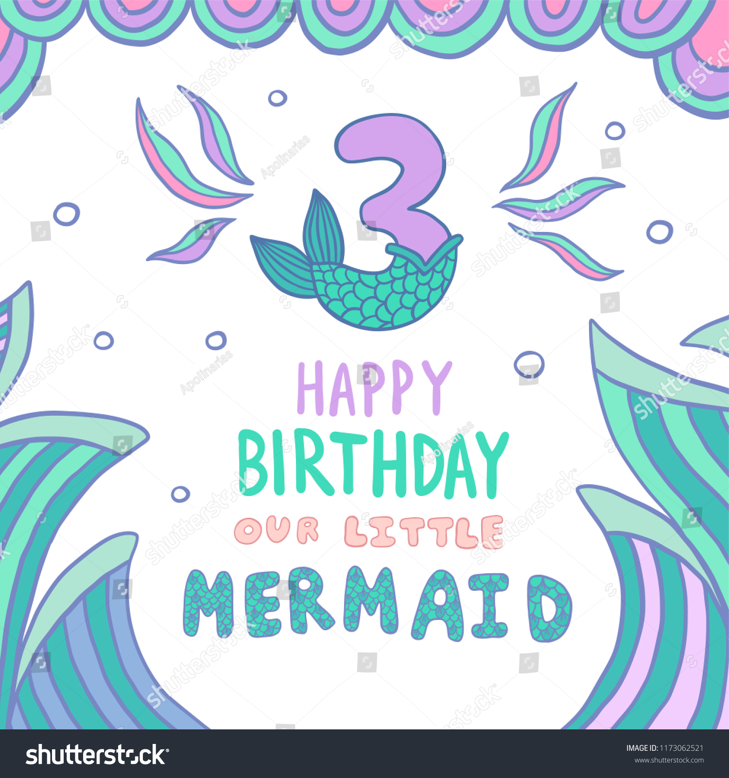 Number Three Mermaid Tail Vector Illustration Stock Vector (Royalty ...