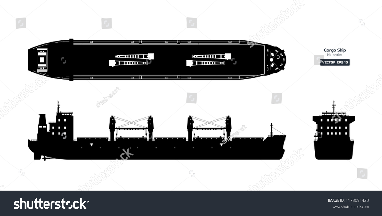 Black Silhouette Cargo Ship On White Stock Vector (Royalty Free ...