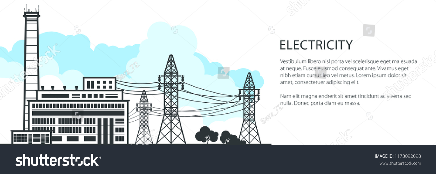 Banner Electric Power Transmission Power Station Stock Vector (Royalty ...