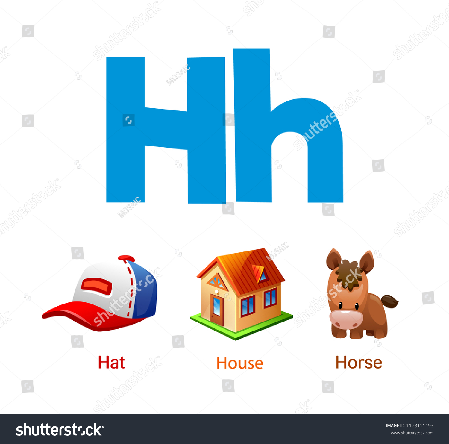 ABC animal Letter h. Capital Letter h and small h for Kids. Letter h House.