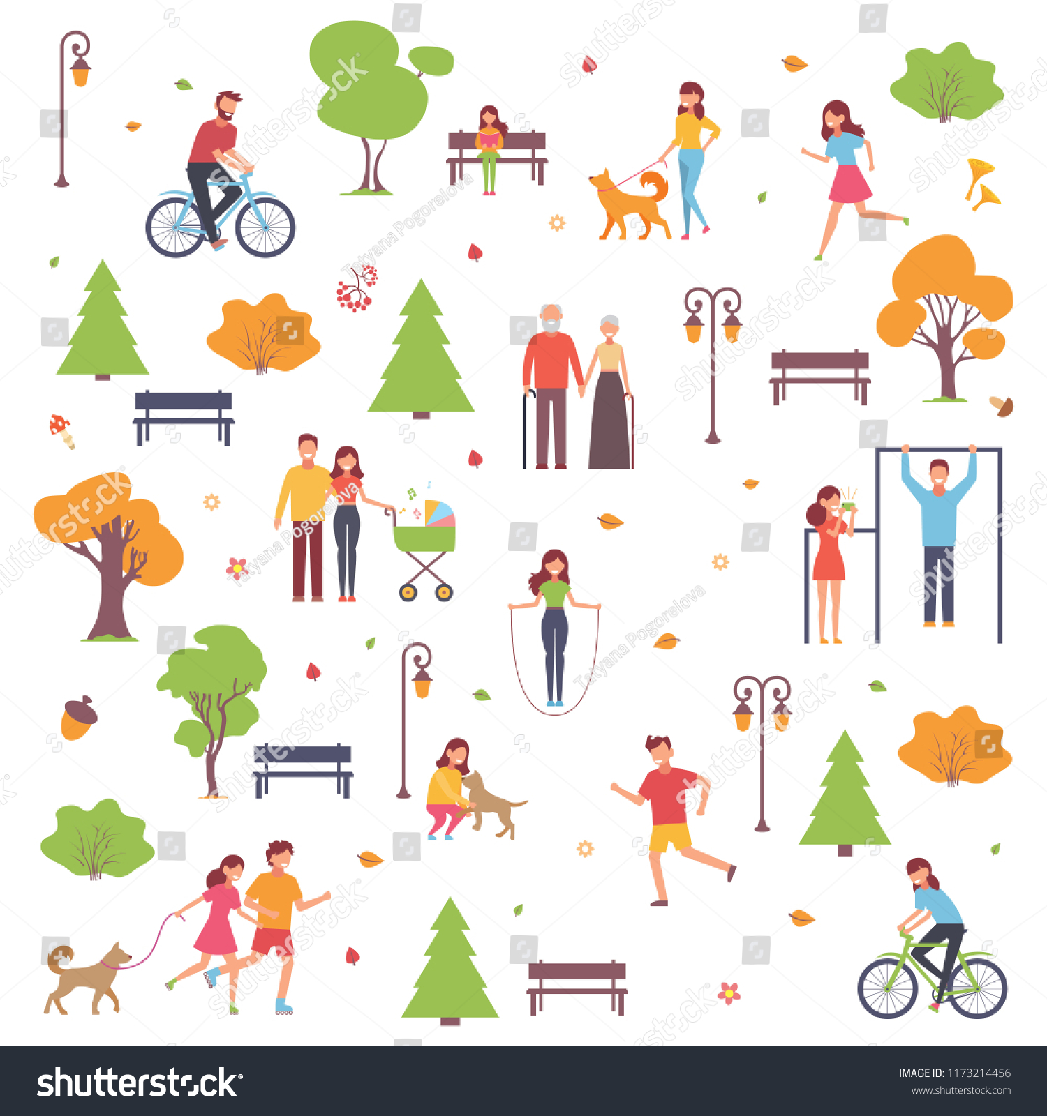 Set Characters Walk Park Autumn Season Stock Vector (Royalty Free ...