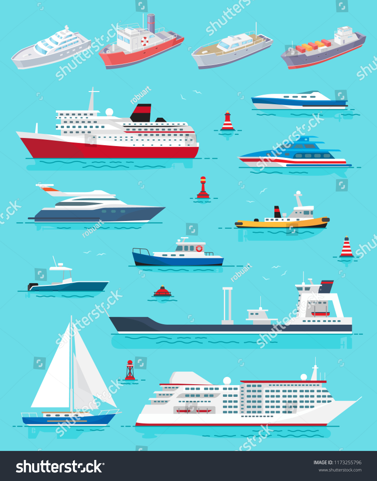 Water Transport Different Kinds Ships Vessels Stock Vector (Royalty ...