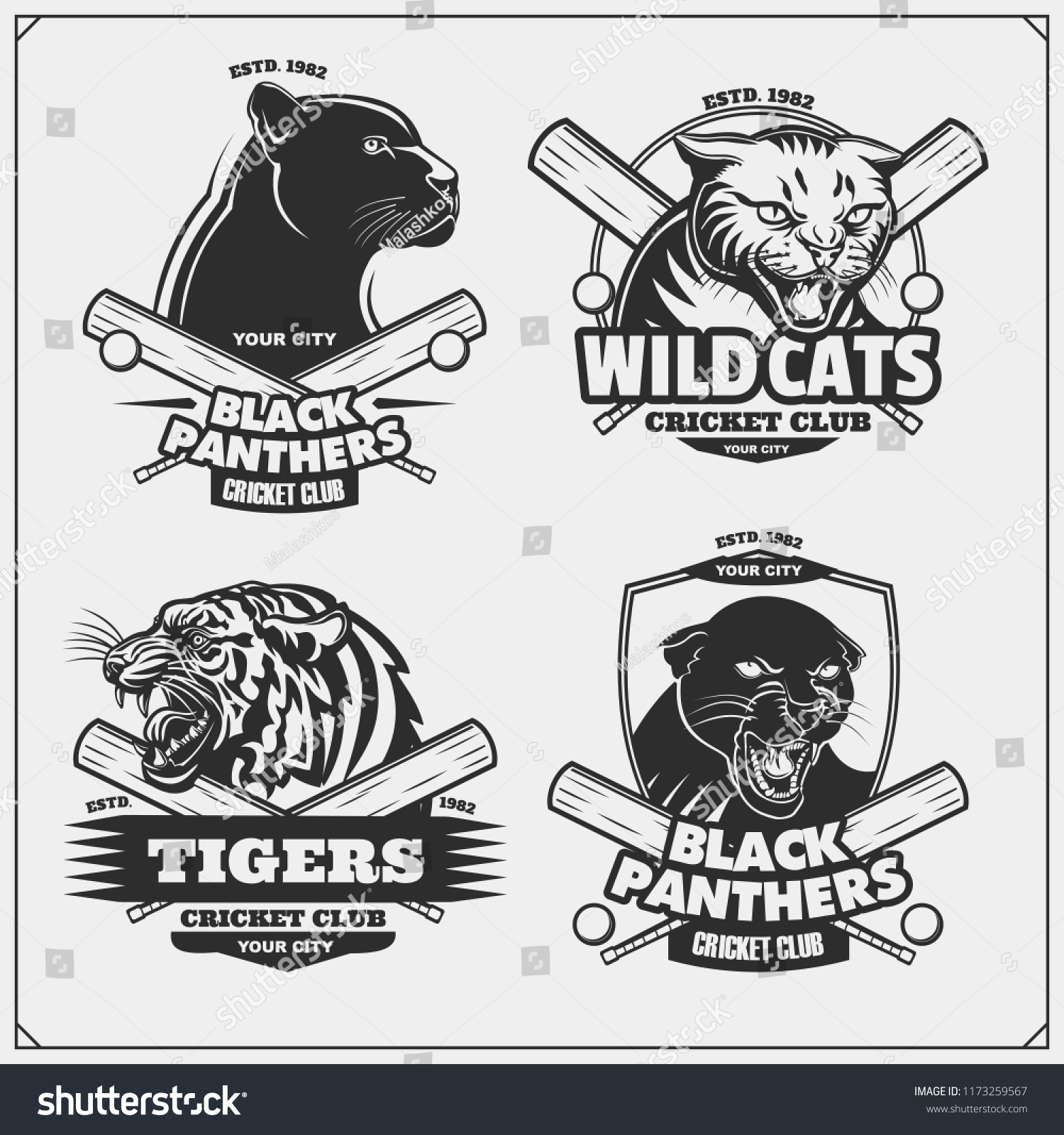 Set Cricket Emblems Badges Logos Labels Stock Vector (Royalty Free ...