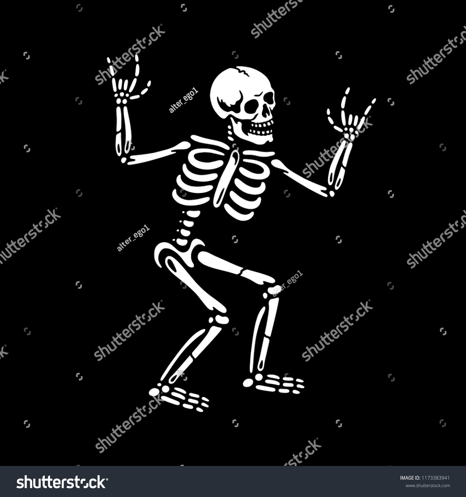 Halloween Skeleton Rock Sign Black Background Stock Vector (Royalty ...