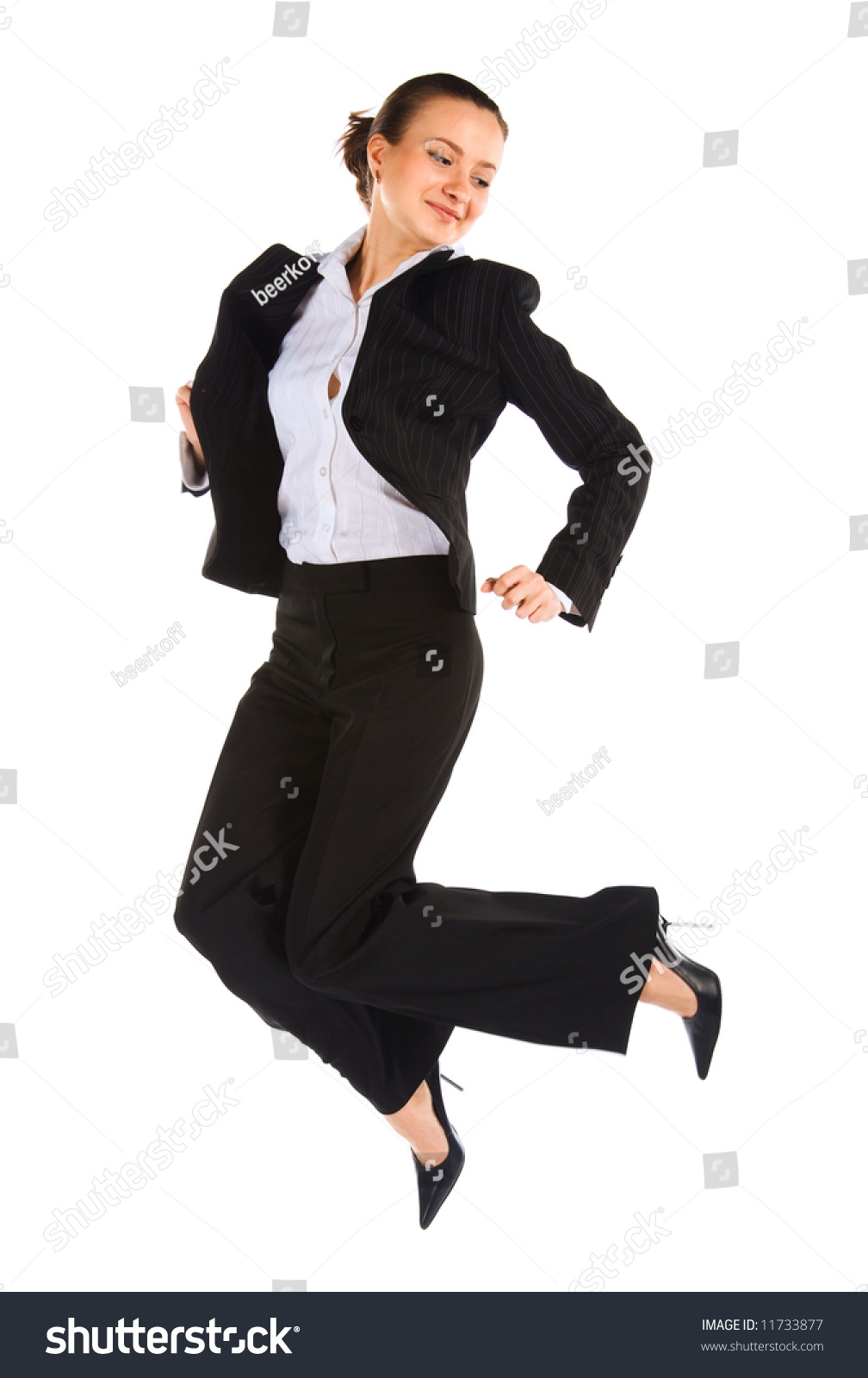 Young Smiling Jumping Female Office Worker Stock Photo 11733877 ...