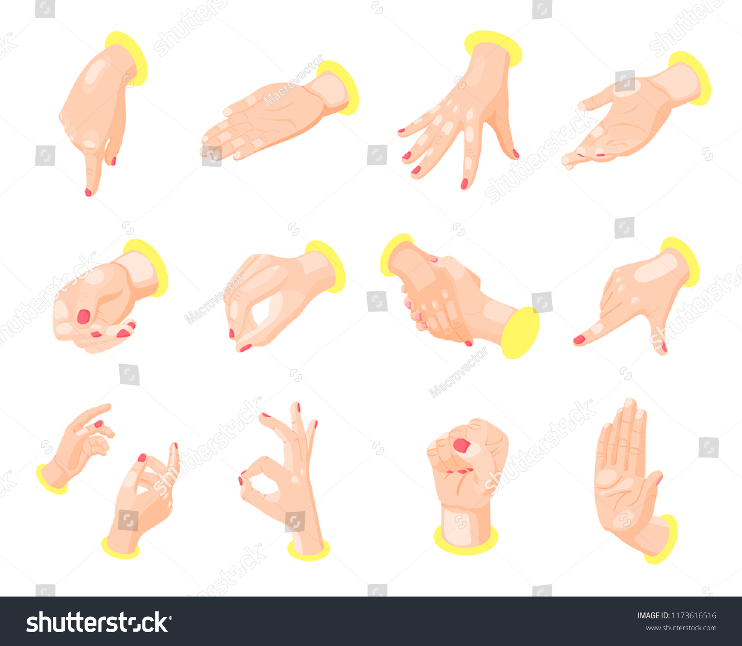 Isometric Icons Set Female Hands Gestures Stock Vector Royalty Free 1173616516 Shutterstock 1307