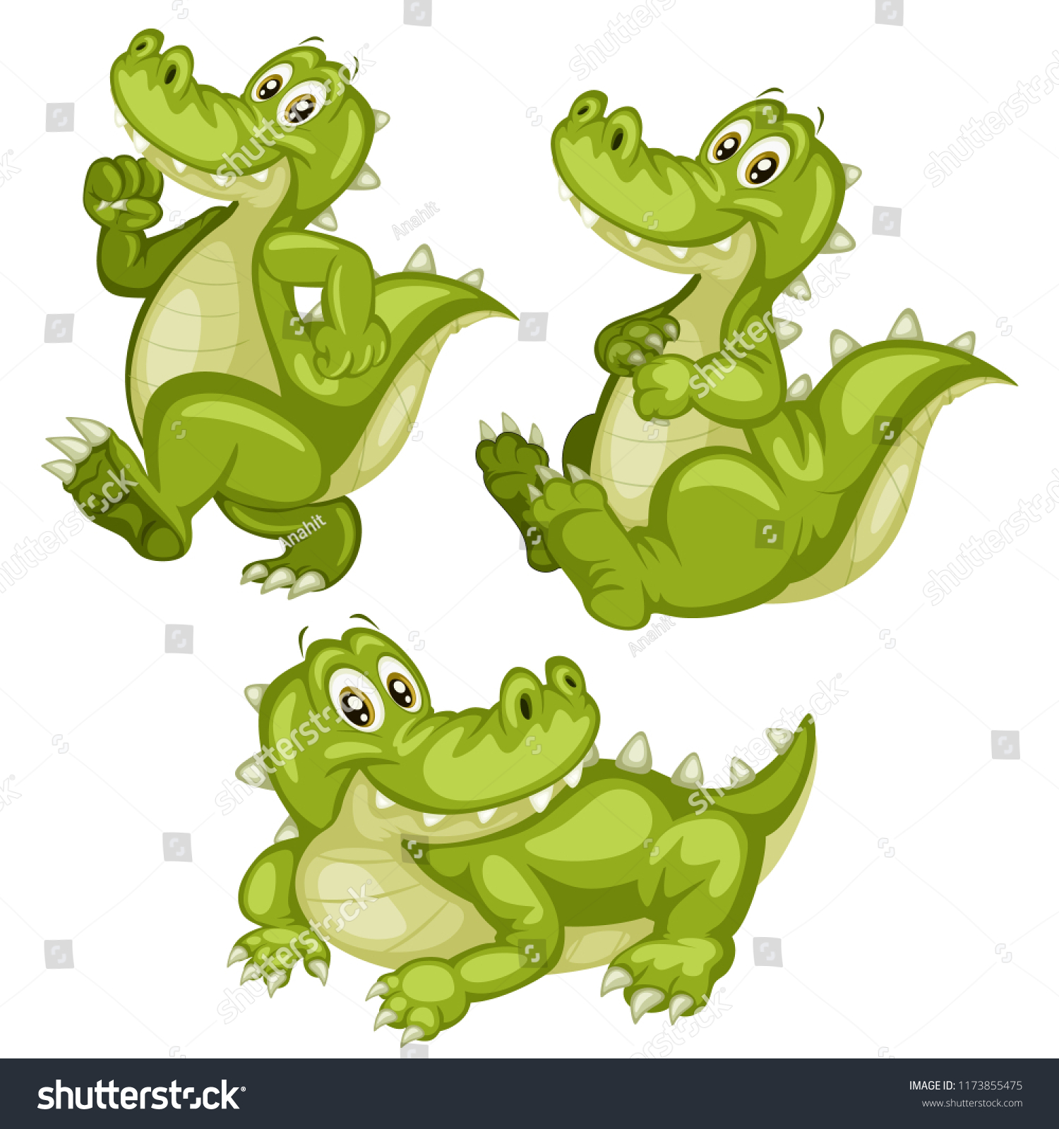 Vector Illustration Happy Alligator Set Cute Stock Vector (Royalty Free ...