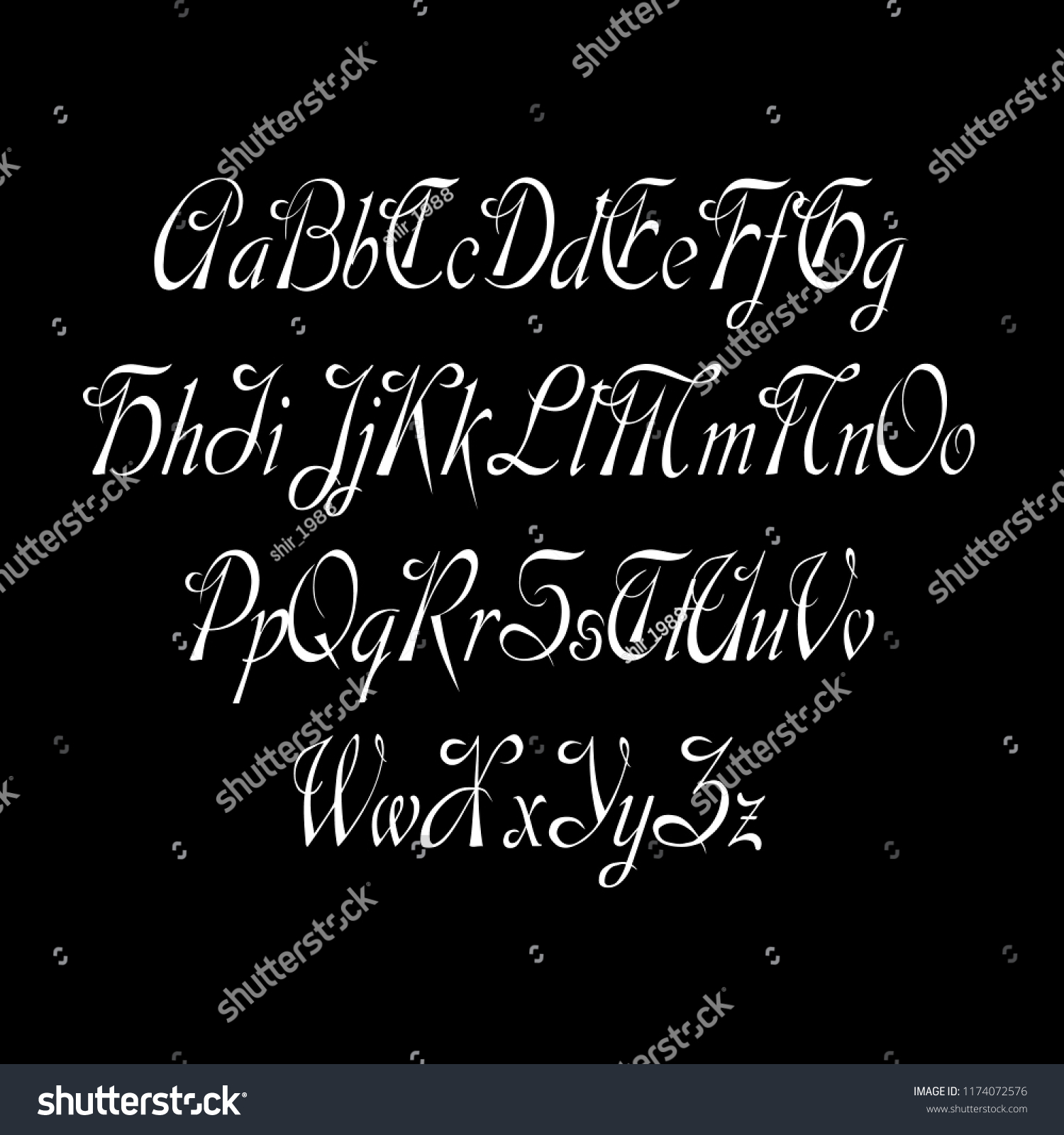 Signs Alphabet Calligraphic Font On Black Stock Vector (Royalty Free ...