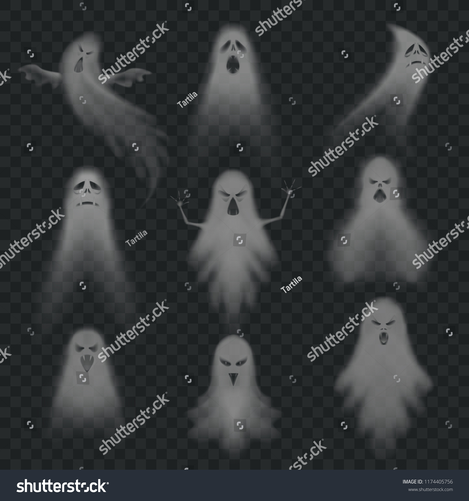 Realistic Ghost Scary Halloween Apparition Face Stock Vector (Royalty ...