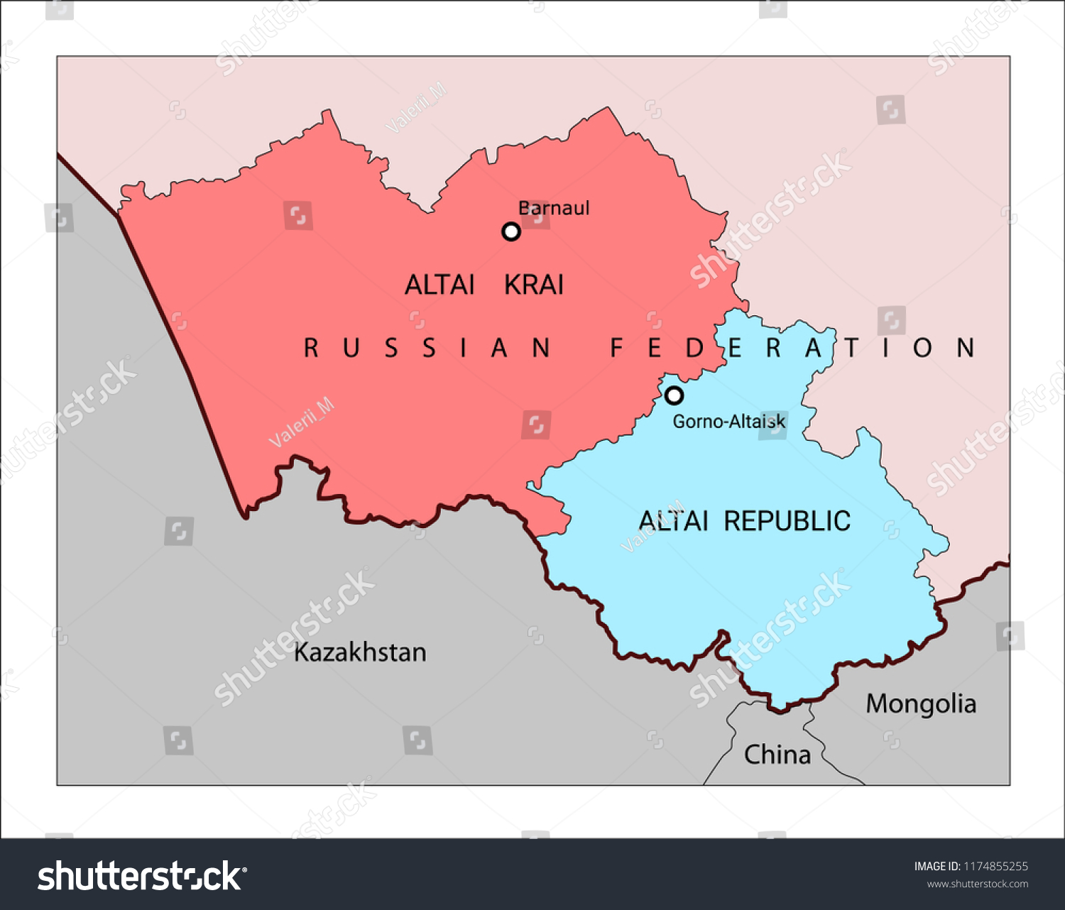 Schematic Map Altai Krai Altai Republic Stock Vector (Royalty Free ...