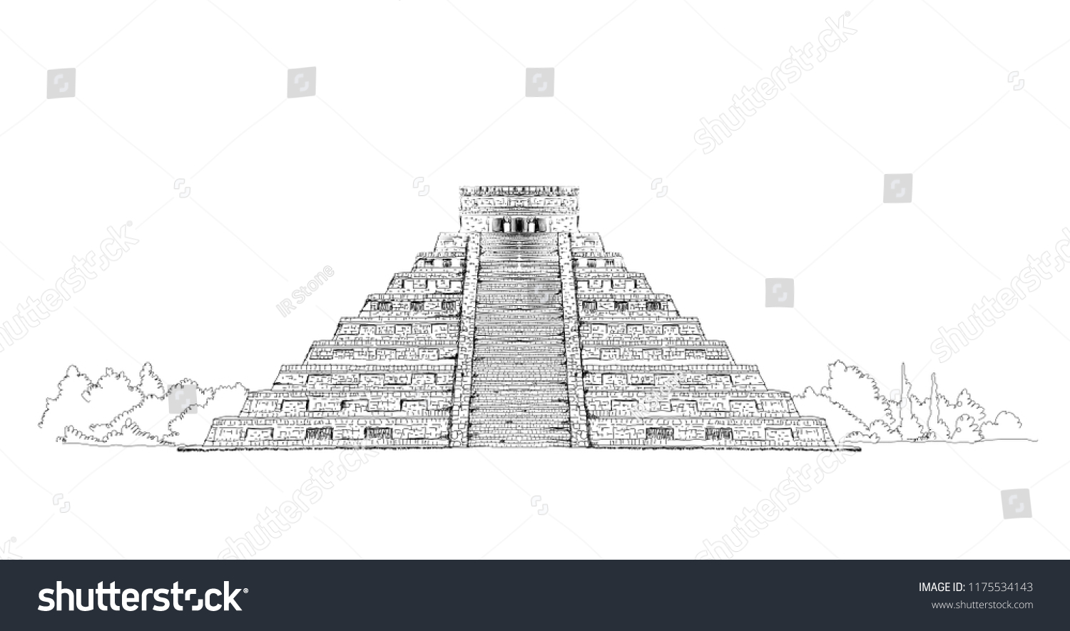 Пейзаж с пирамидой Чичен ица рисунок