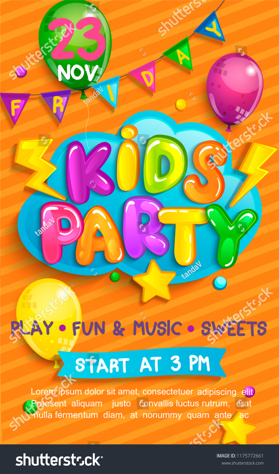 Super Flyer Kids Party Cartoon Style Stock Vector (Royalty Free ...