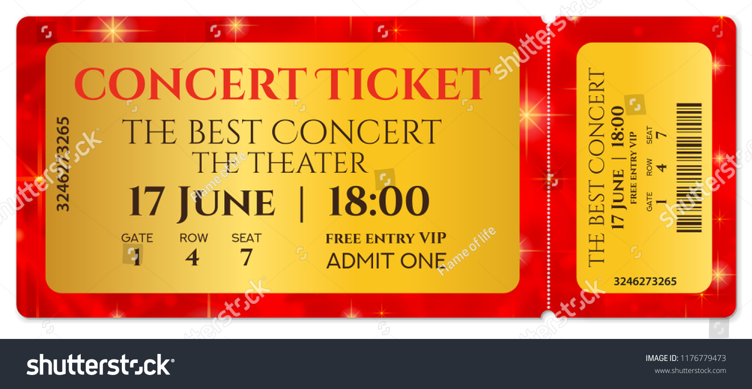 Ticket Template Concert Ticket Stars Tearoff Stock Vector (Royalty Free ...