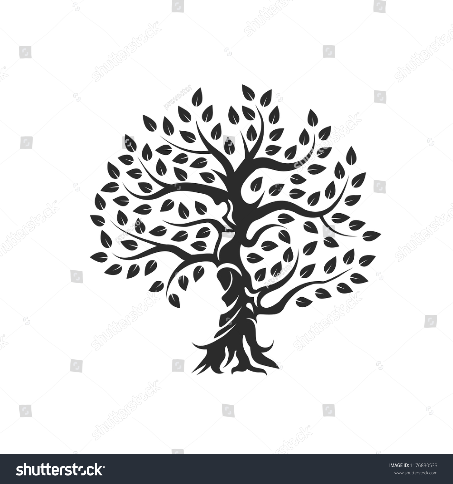 Organic Natural Healthy Olive Tree Silhouette Stock Vector (Royalty ...