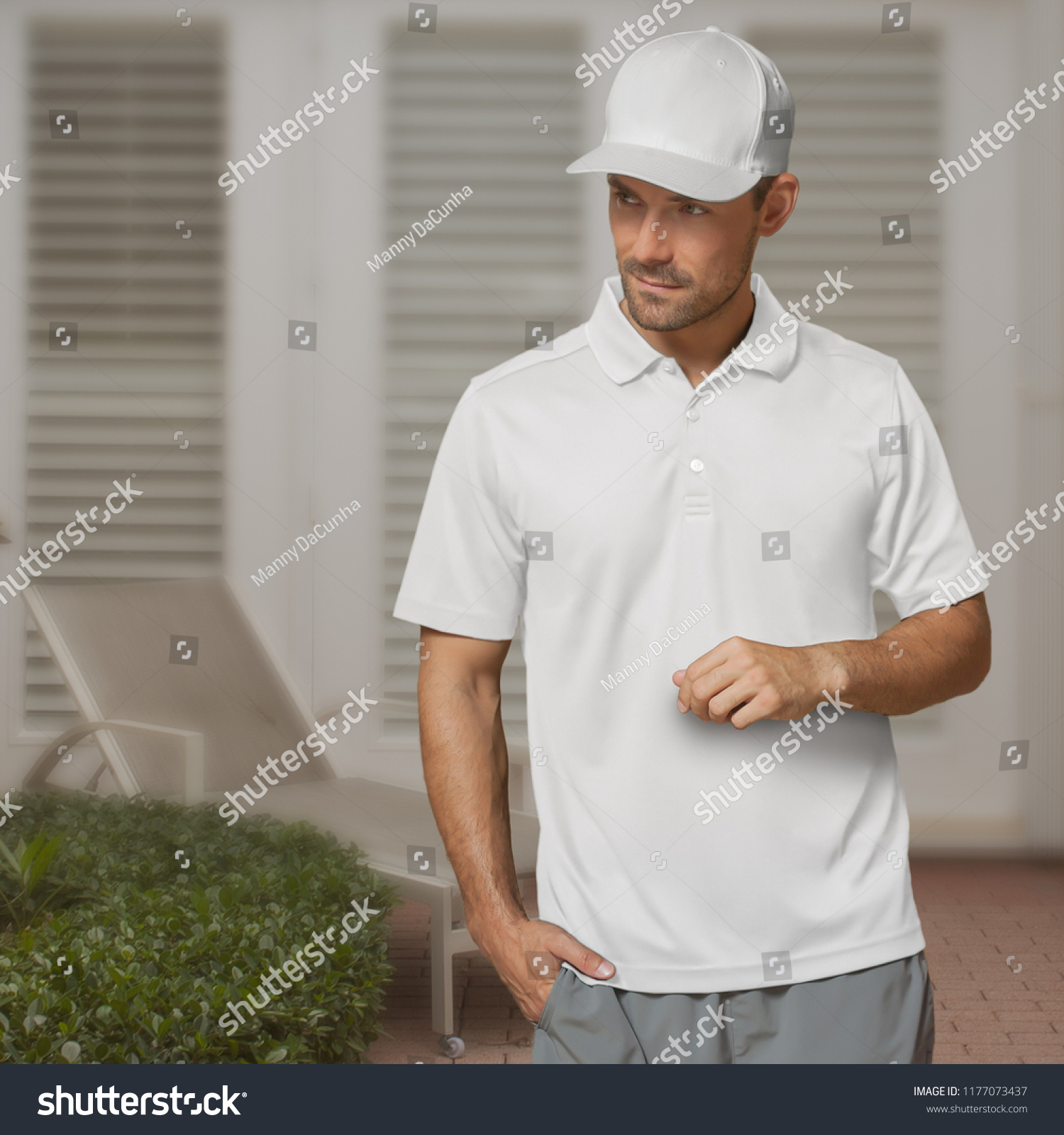 polo shirt with baseball cap