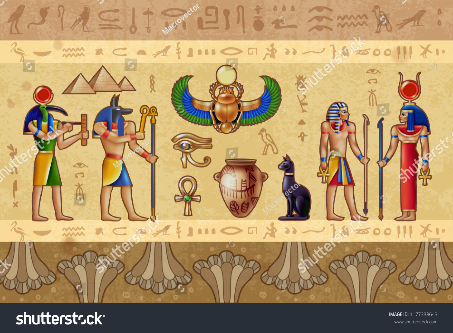 Egypt Horizontal Vector Illustration Ancient Egyptian Stock Vector ...