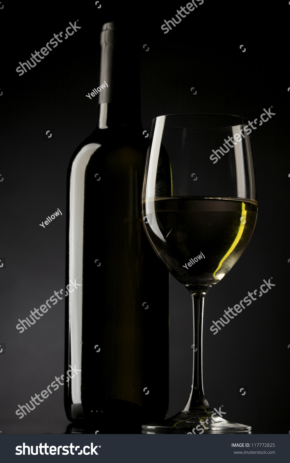 White Wine Glass Silhouette Black Background Stock Photo 117772825