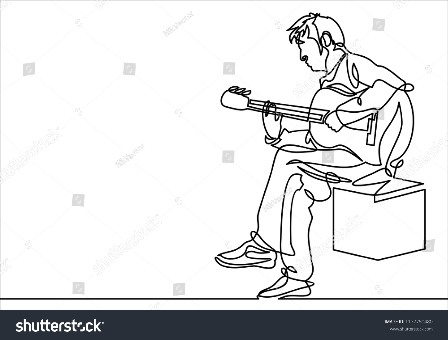 Continuous Line Drawing Man Playing Guitar Stock Vector (Royalty Free ...