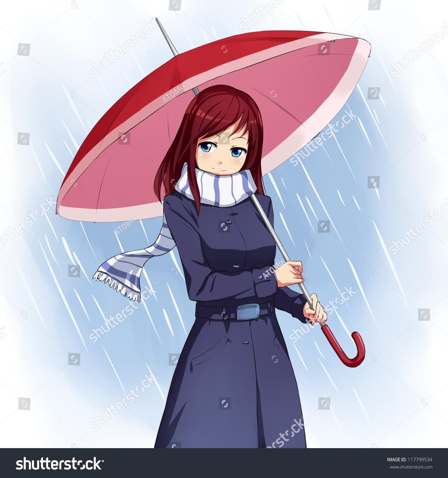 Cute Girl Umbrella Rain Stock Illustration 117799534 Shutterstock 