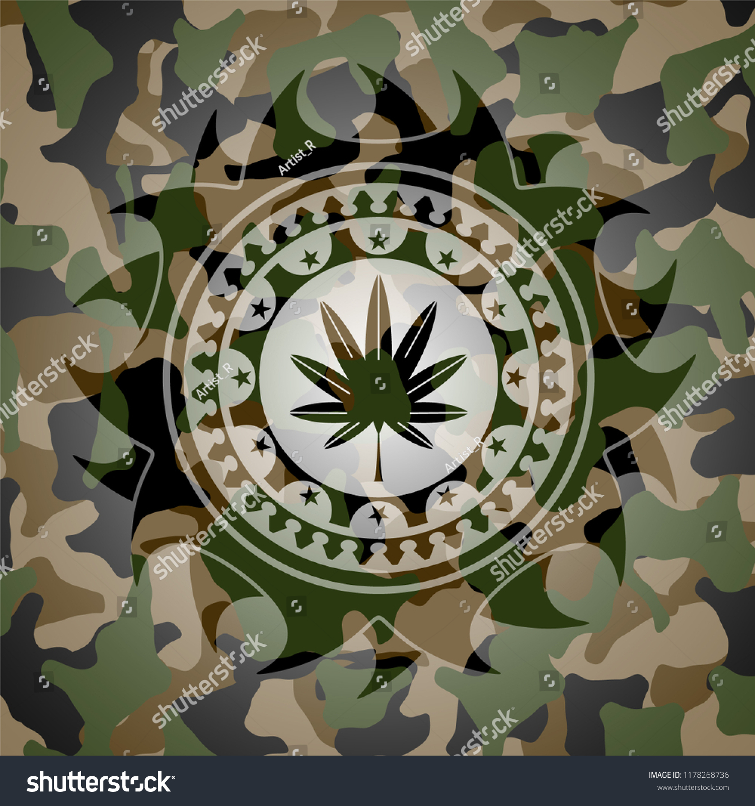 Marijuana Leaf Weed Icon On Camouflage Stock Vector (Royalty Free ...