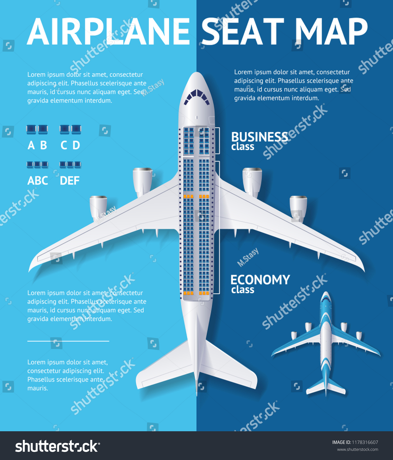 Airplane Seat Map Business Economy Class Stock Illustration 1178316607 