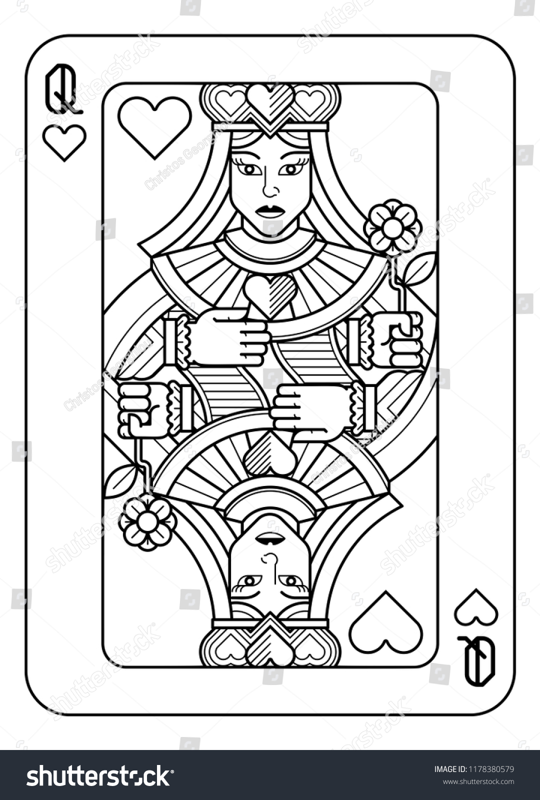 Playing Card Queen Hearts Black White Stock Vector (Royalty Free ...