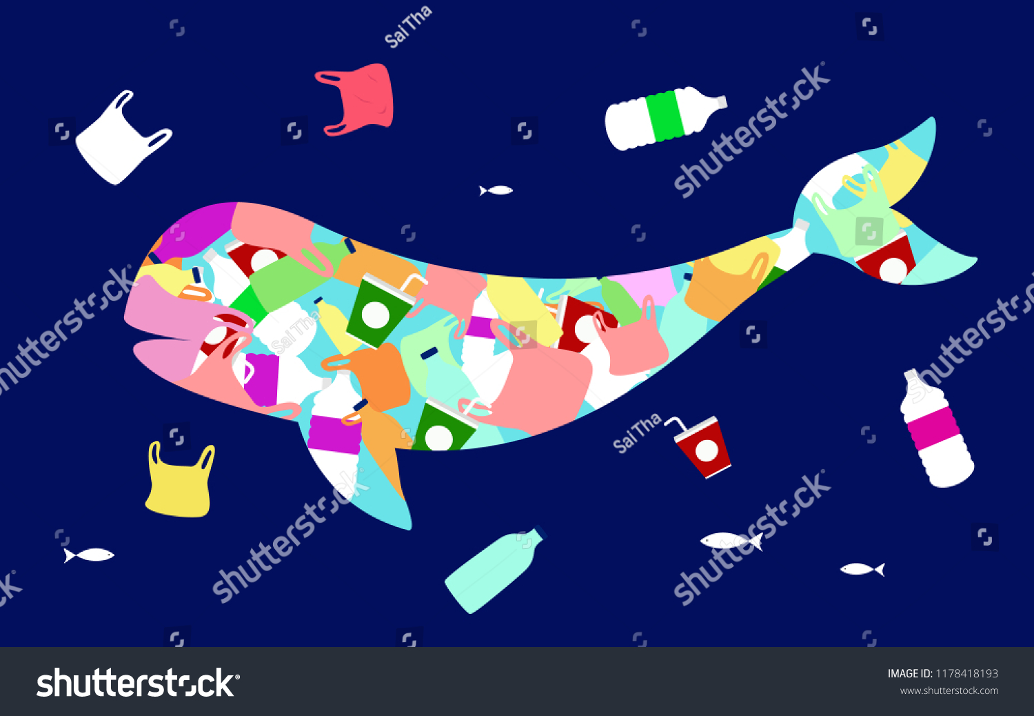 Stop Ocean Plastic Pollution Vector Illustration Stock Vector (Royalty ...