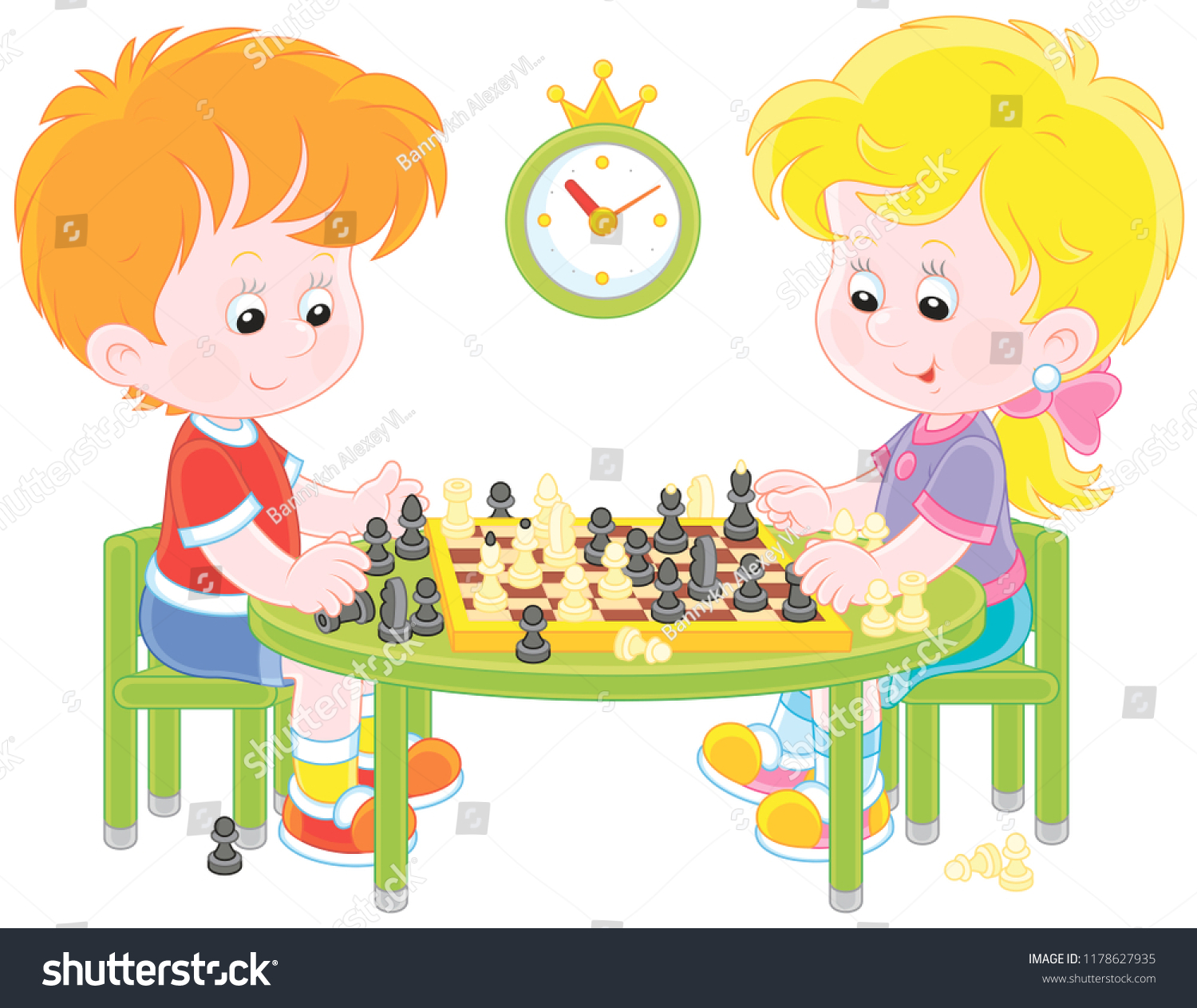 Small Children Playing Chess Vector Illustration Stock Vector (Royalty ...