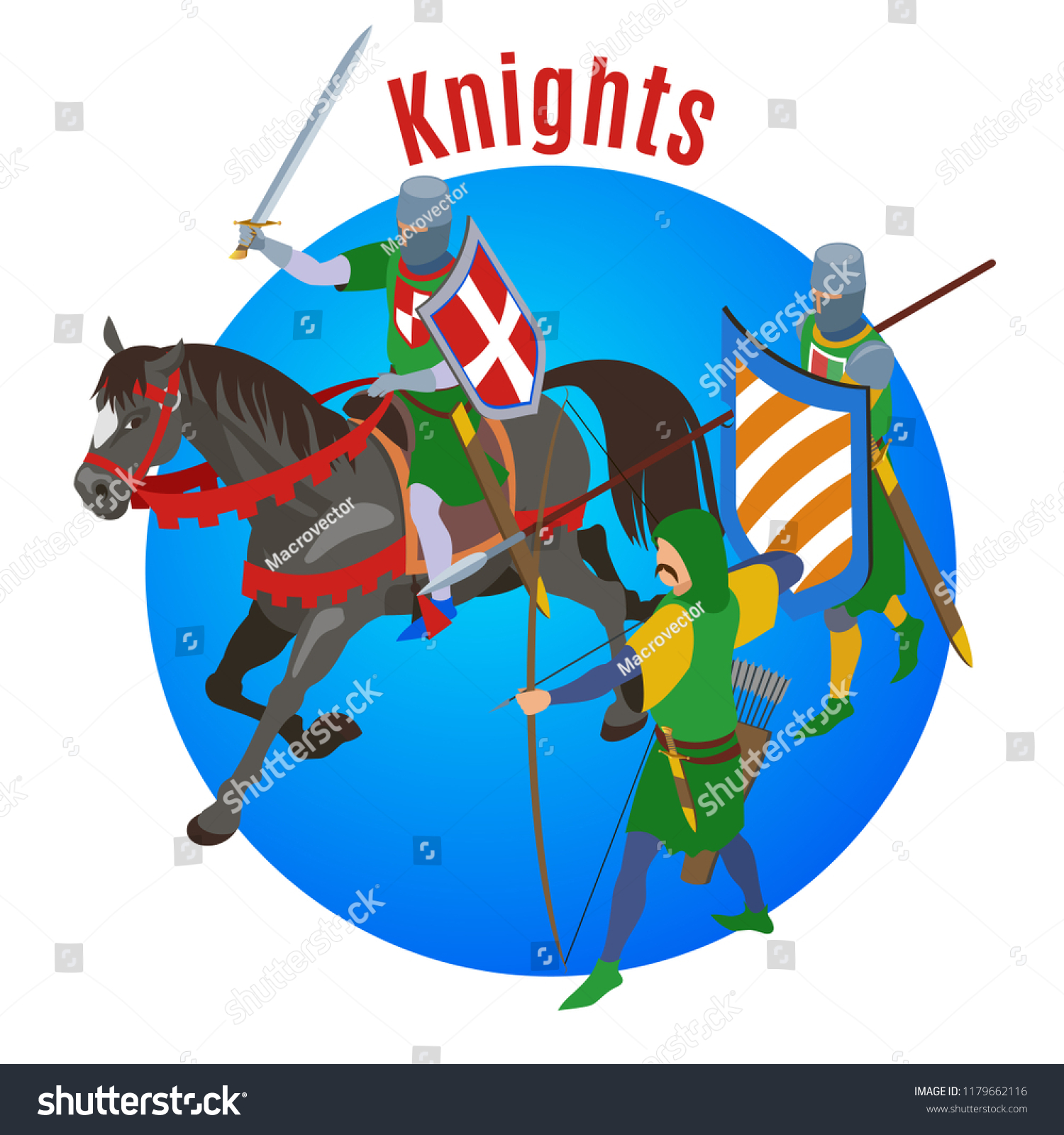 Medieval Isometric Background Round Composition Horse Stock Vector ...