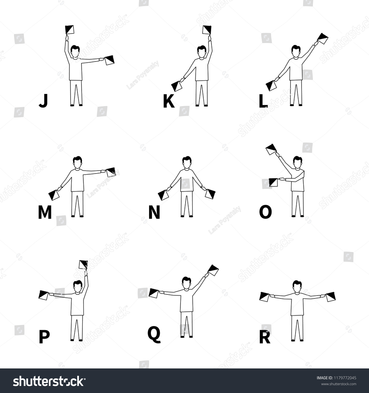 Semaphore Signs Alphabet Black Latin Letters Stock Illustration ...