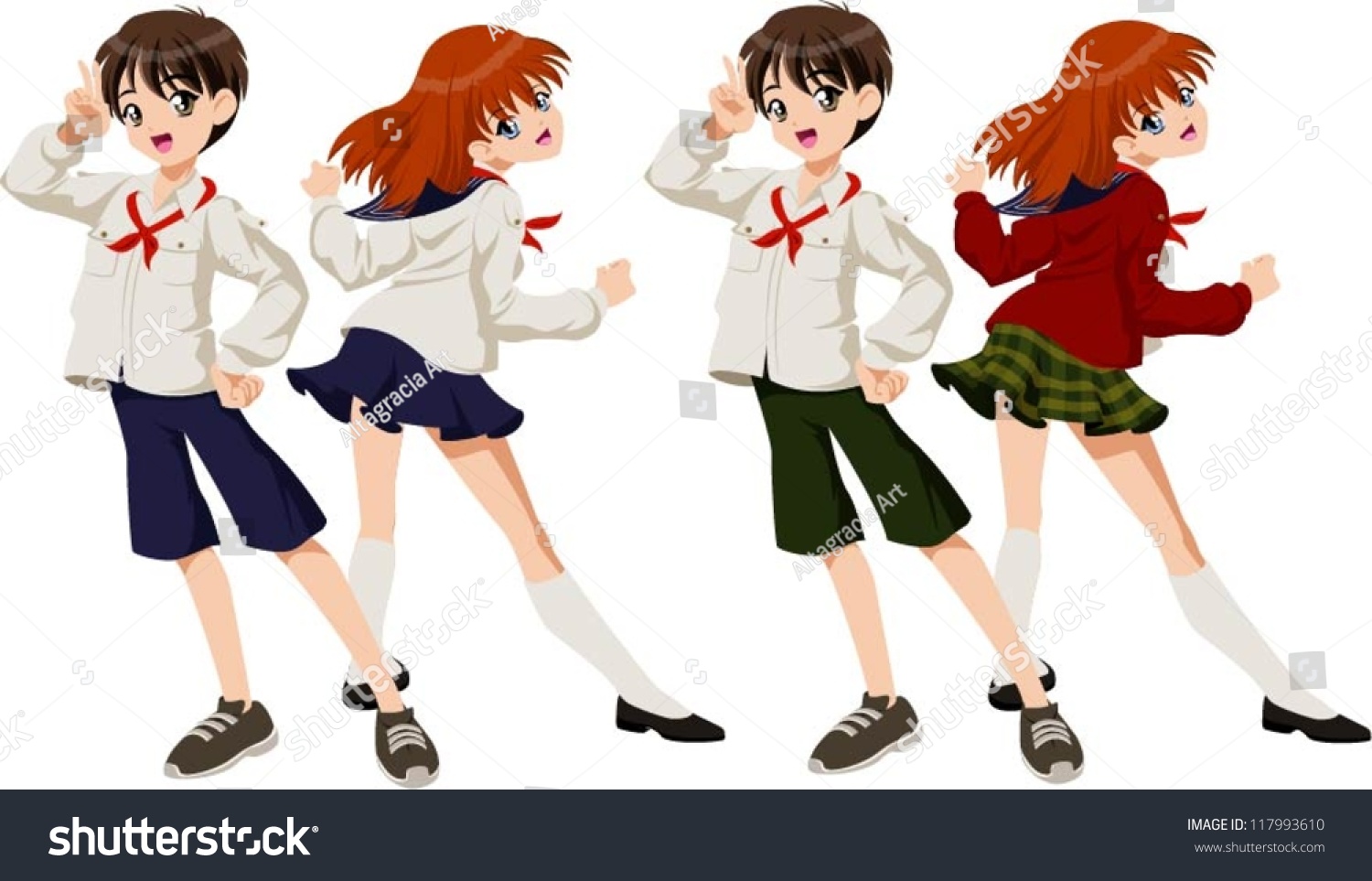 Anime мальчики и девочки школьники