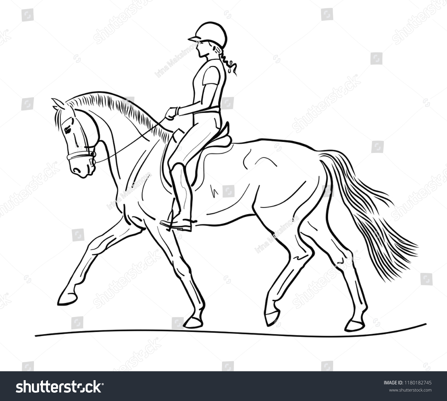 Equestrian Sport Dressage Sketch Horsewoman On Stock Vector (Royalty ...