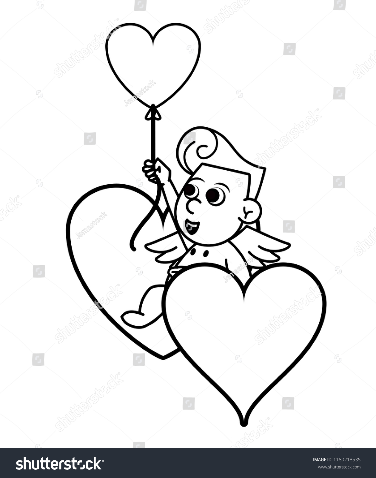 Cupid Heart Shaped Balloon Black White Stock Vector Royalty Free 1180218535 Shutterstock 5117