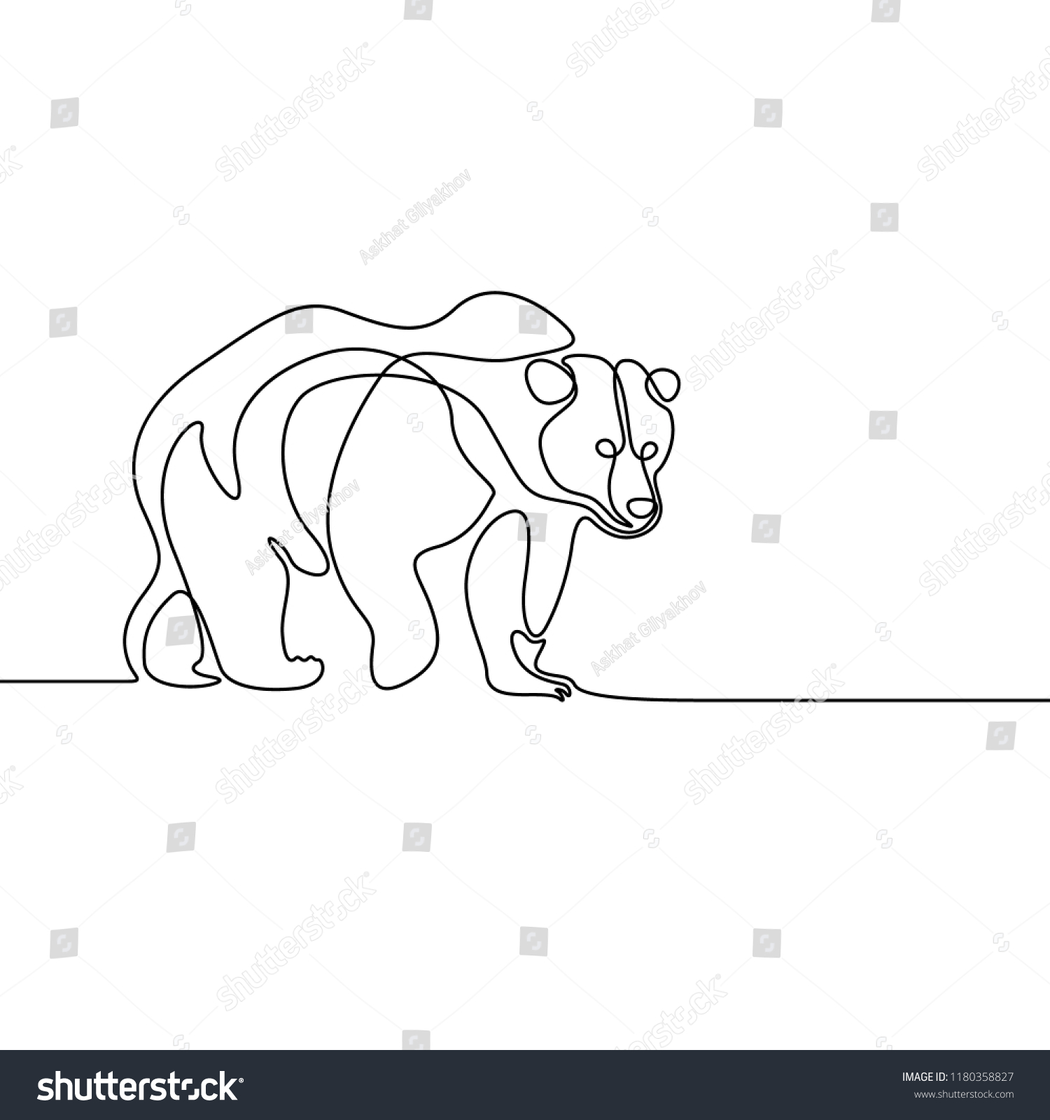 Continuous Line Going Bear Vector Illustration Stock Vector (Royalty ...