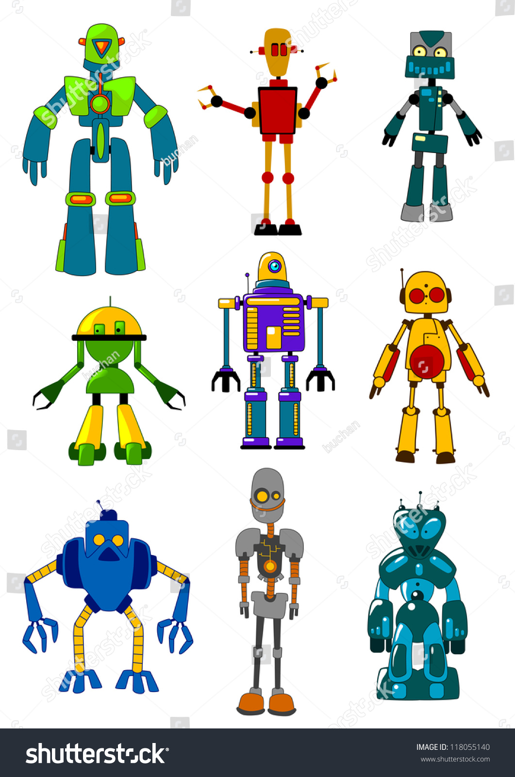 Mechanical Robots Logo Set Cartoon Variations Stock Vector (royalty 