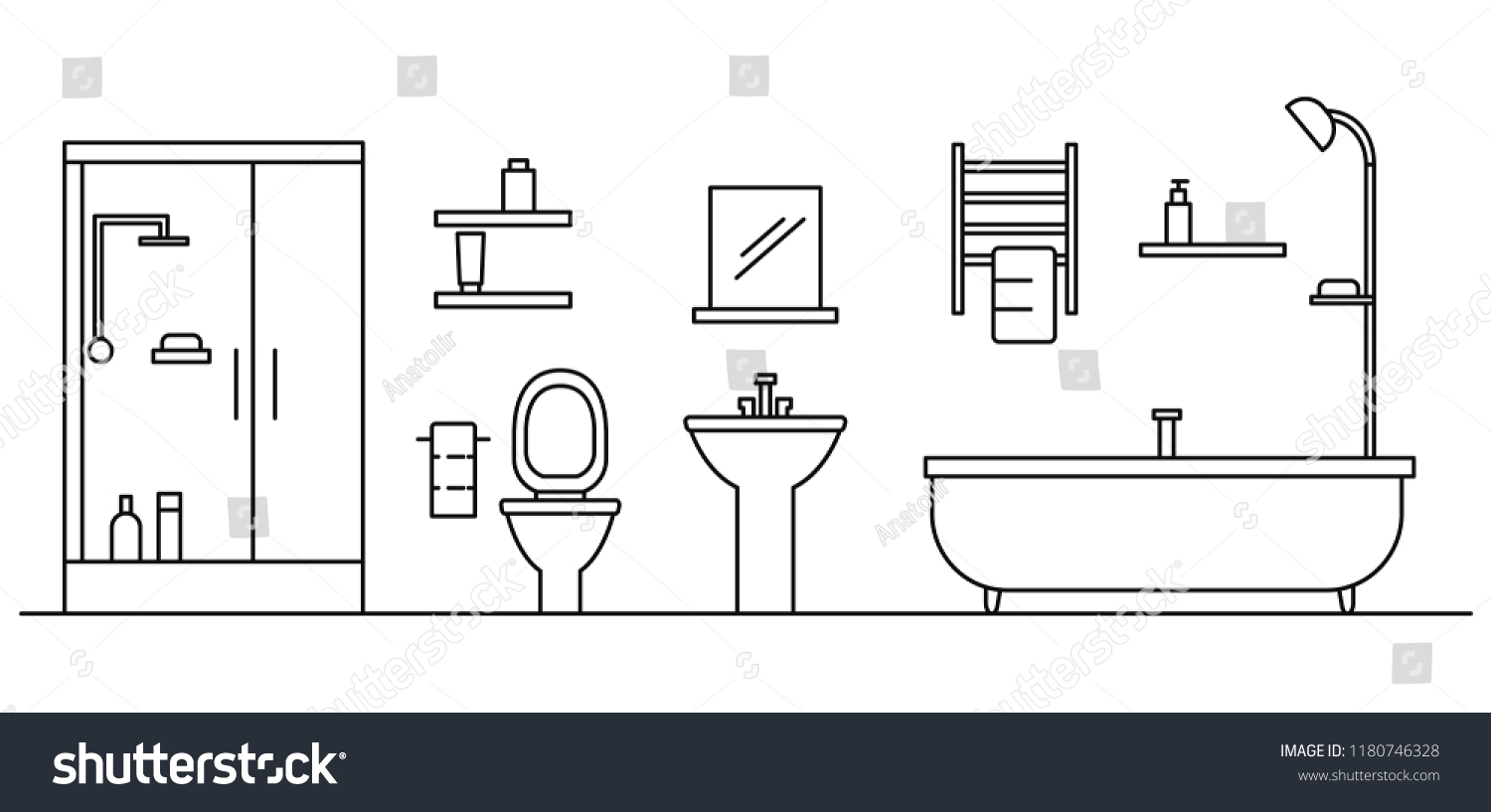 Bathroom Concept Background Outline Illustration Bathroom Stock Vector ...