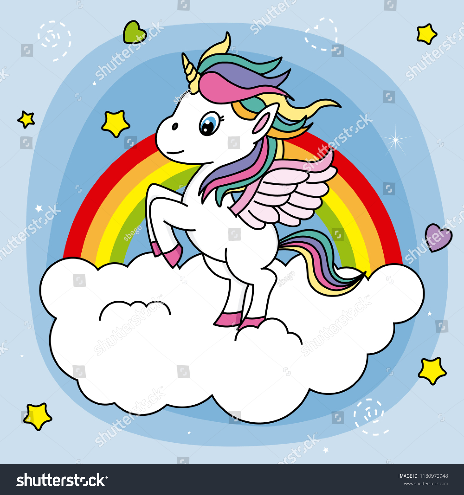 Cute Unicorn Jumping On Cloud Stock Vector (Royalty Free) 1180972948 ...