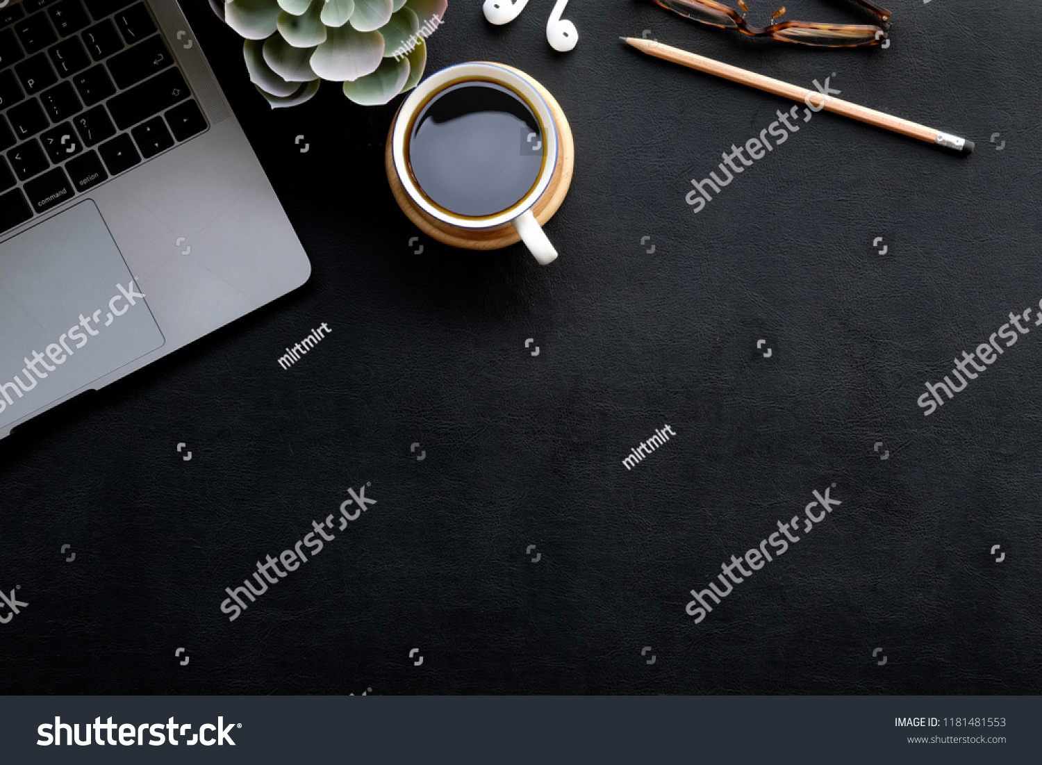 Dark Office Leather Workspace Desk Supplies Stock Photo 1181481553 ...