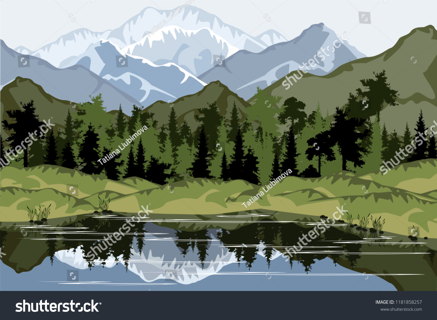 Mountain Landscape Forest Lake Vector Illustration Stock Vector ...