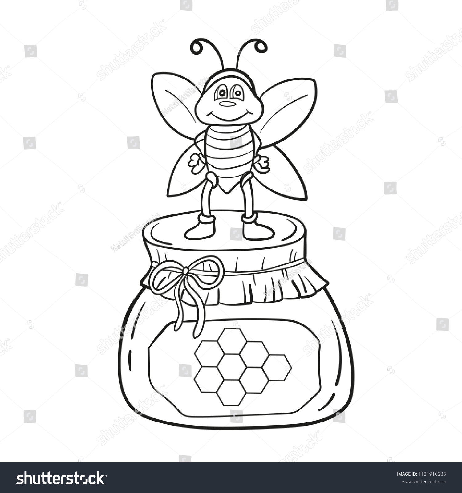 Cartoon Bee Honey Black White Vector Stock Vector (Royalty Free