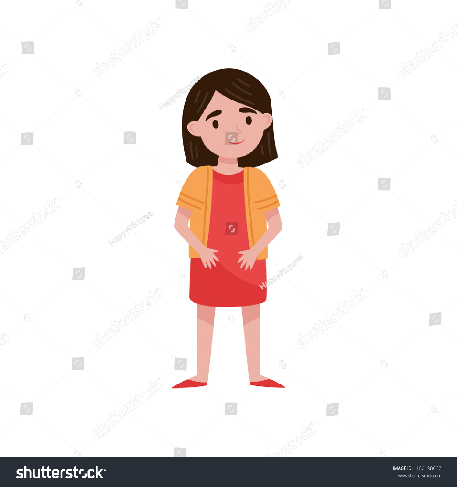 Cute Little Brunette Girl Standing Vector Stock Vector (Royalty Free ...