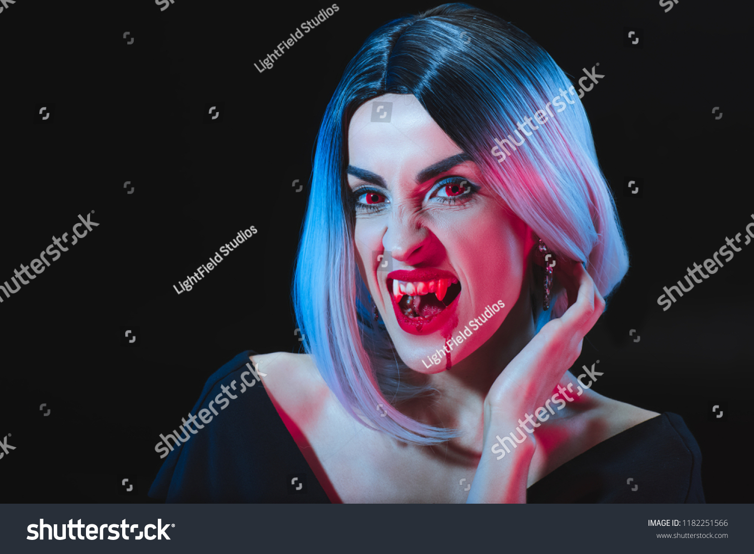 Dreadful Woman Showing Vampire Teeth Isolated Stock Photo 1182251566 ...