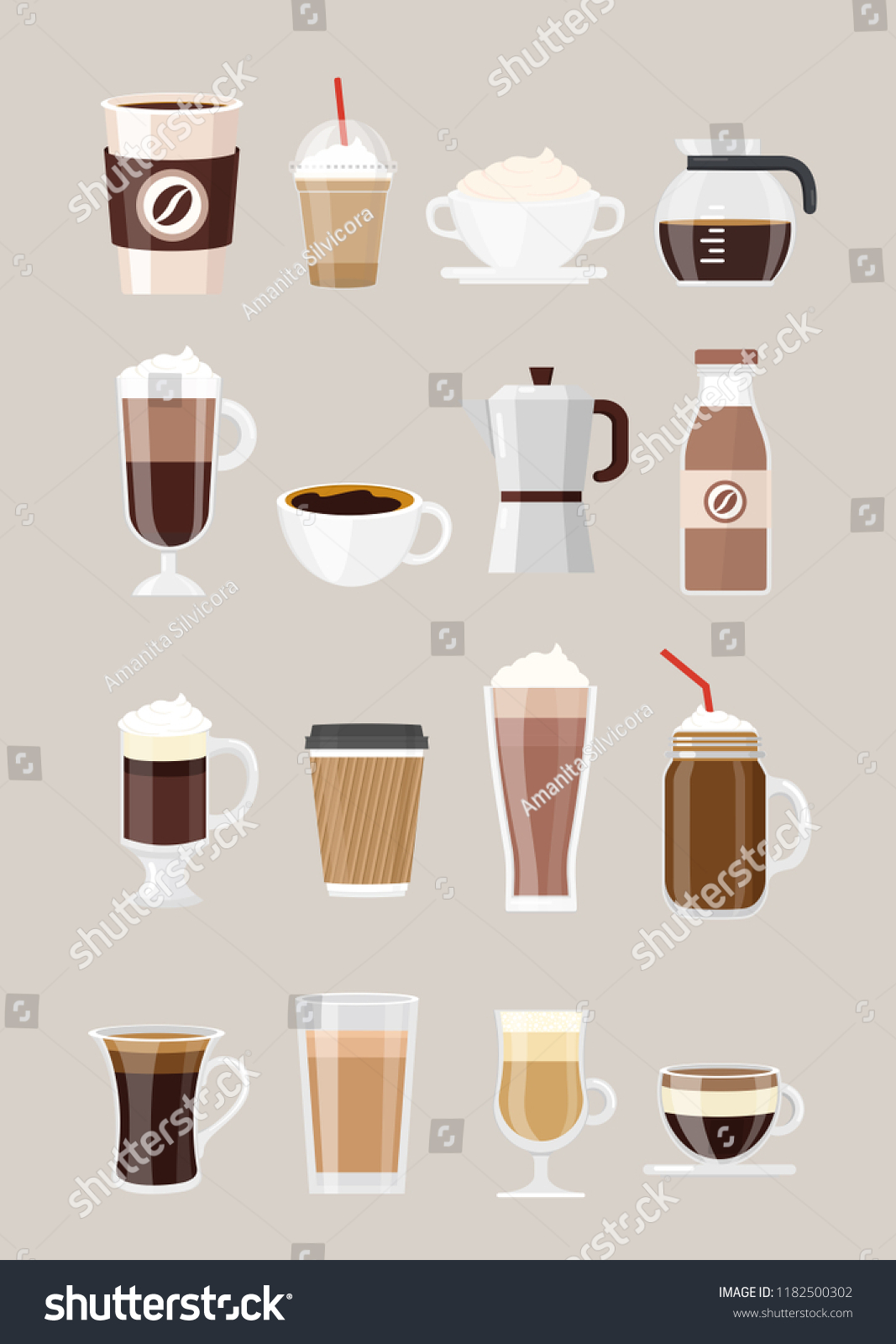 Vector Illustration Set Different Coffee Drinks Stock Vector (Royalty ...