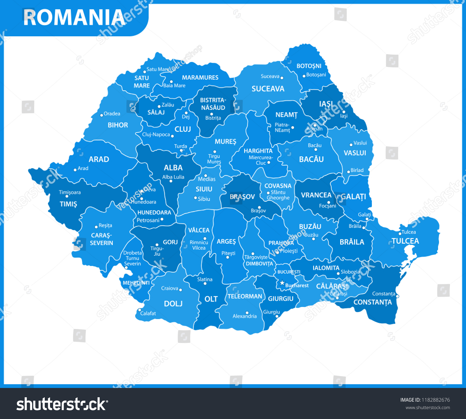 Detailed Map Romania Regions States Cities Stock Illustration ...