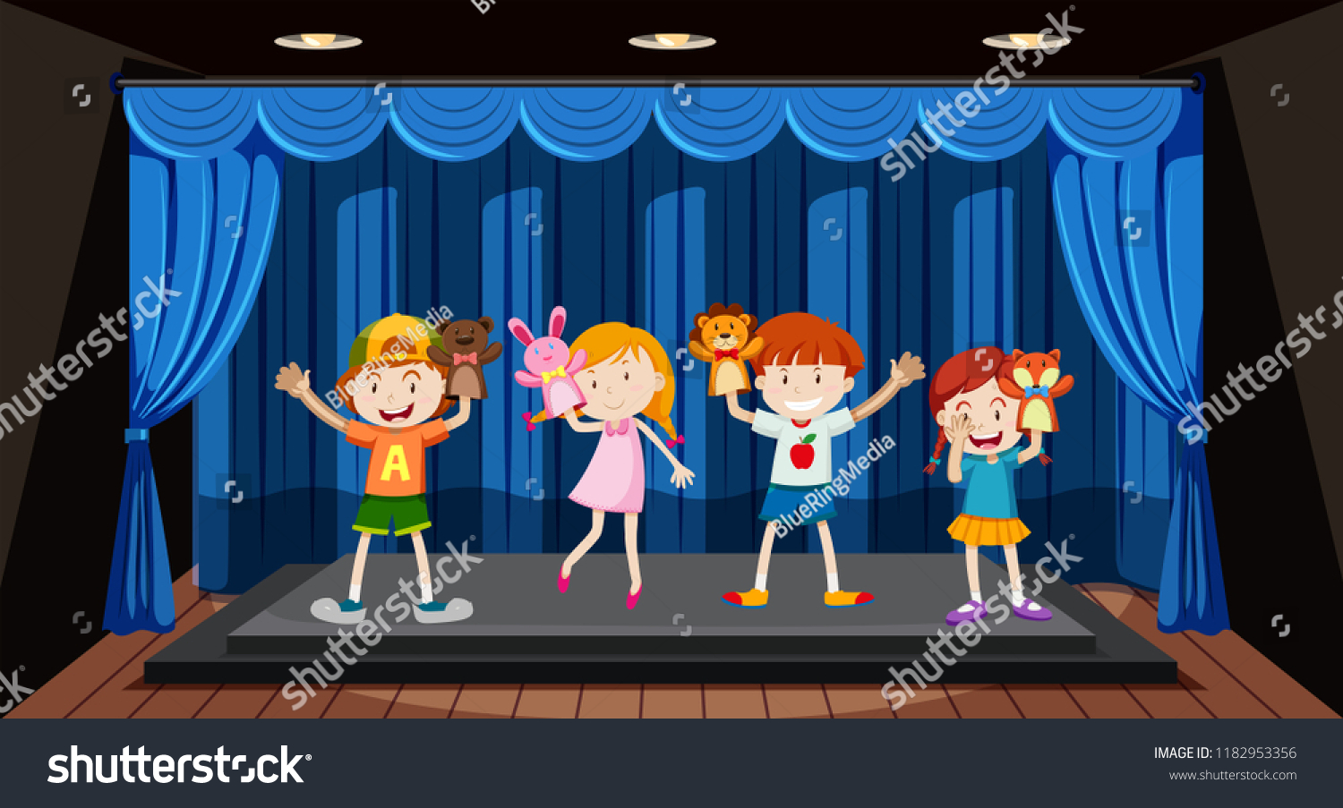 Children Play Hand Puppet On Stage Stock Vector (Royalty Free ...