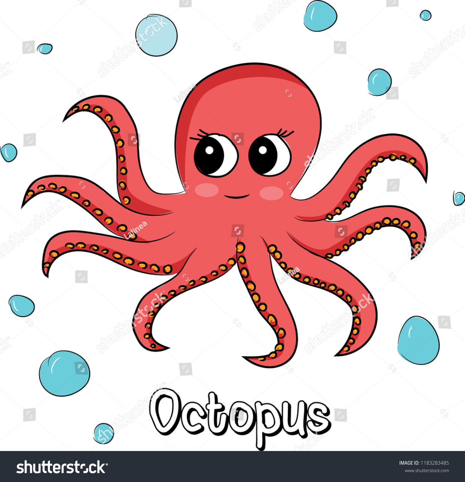 Cute Funny Octopus Has Big Eyes Stock Vector (Royalty Free) 1183283485 ...