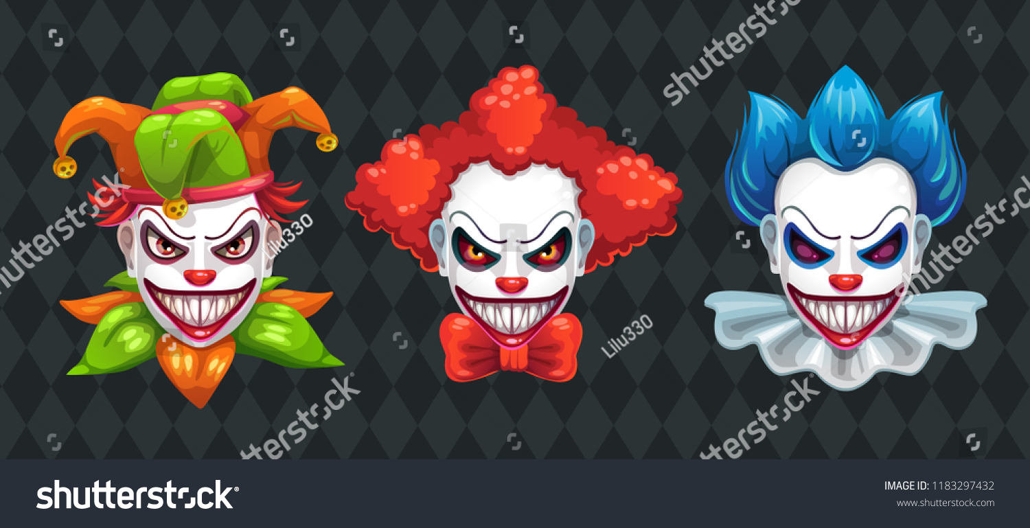 Creepy Clown Faces Set Spooky Halloween Stock Vector (Royalty Free ...