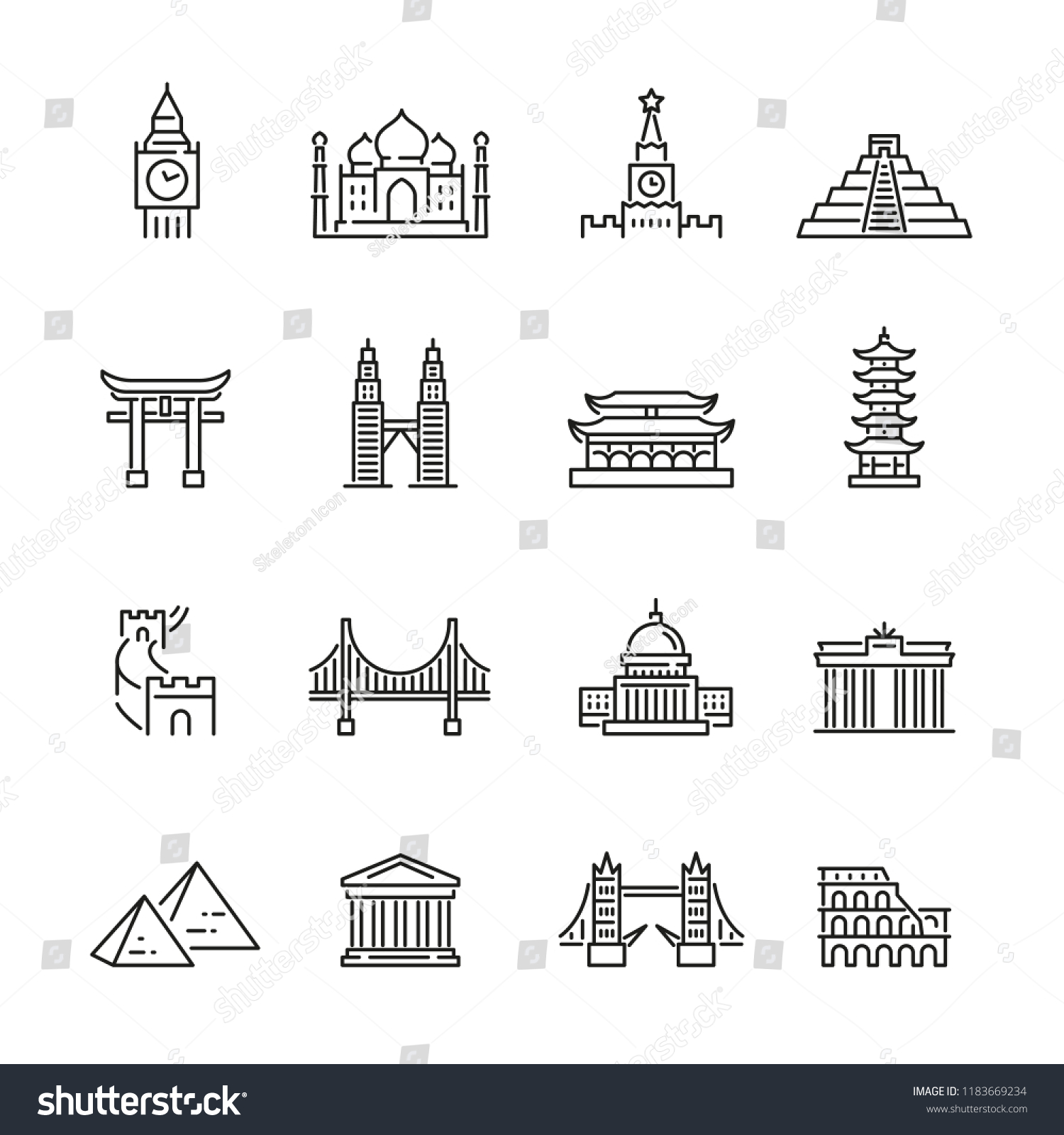 World Landmarks Related Icons Thin Vector Stock Vector (Royalty Free ...